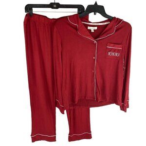 Rae Dunn Women's L Large Christmas Pajama Set (Top and Bottom) NWT Red Polyester